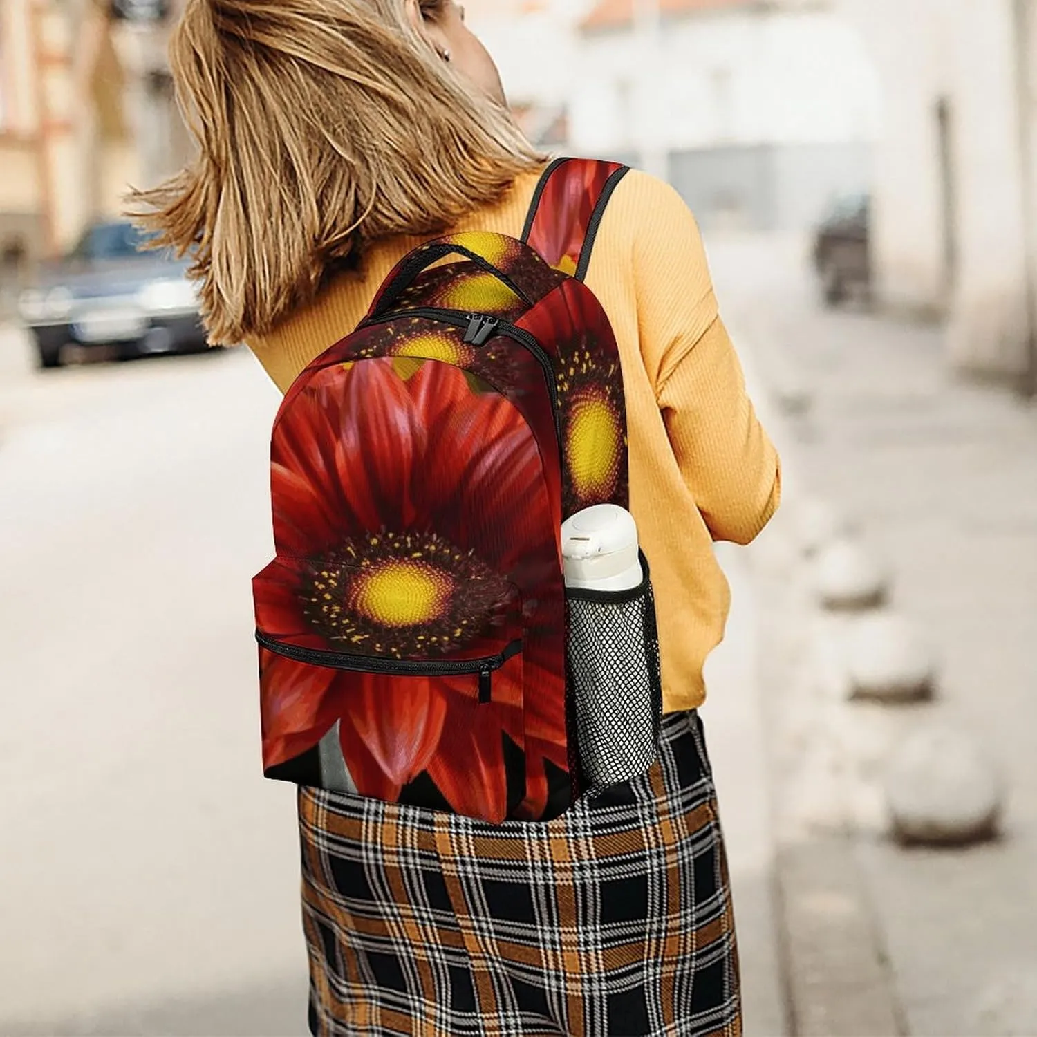 Small Backpacks Personalized Red Sunflower Printing Travel Bag Lightweight Travel Backpack For Women Men