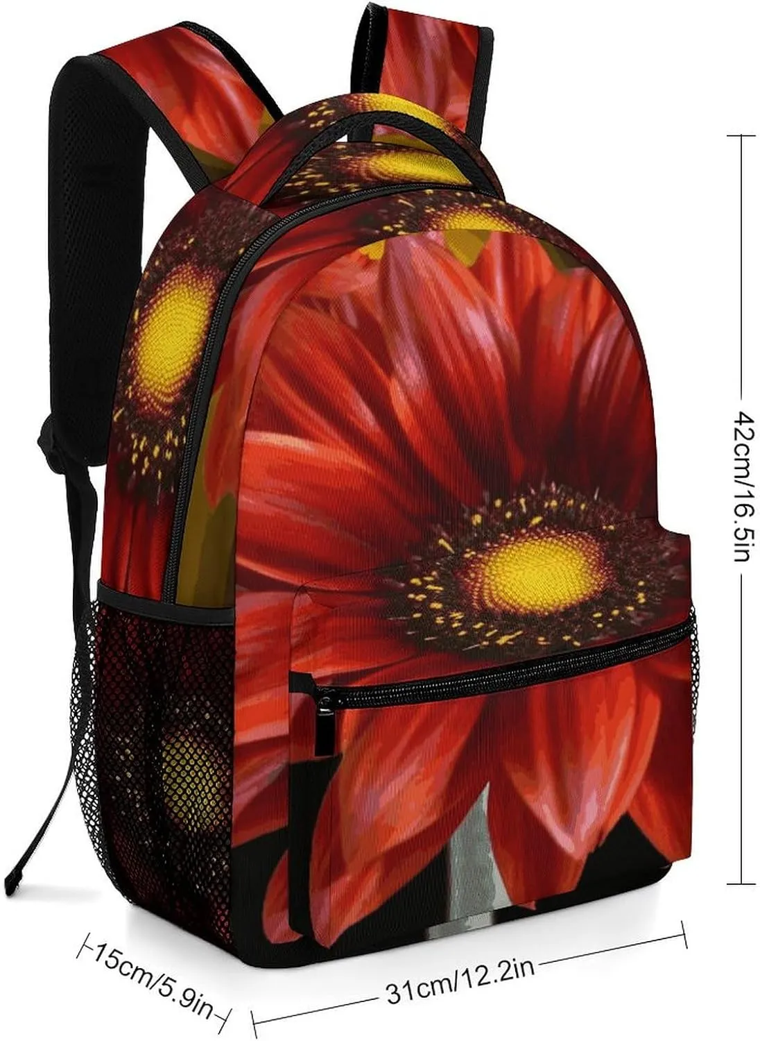 Small Backpacks Personalized Red Sunflower Printing Travel Bag Lightweight Travel Backpack For Women Men