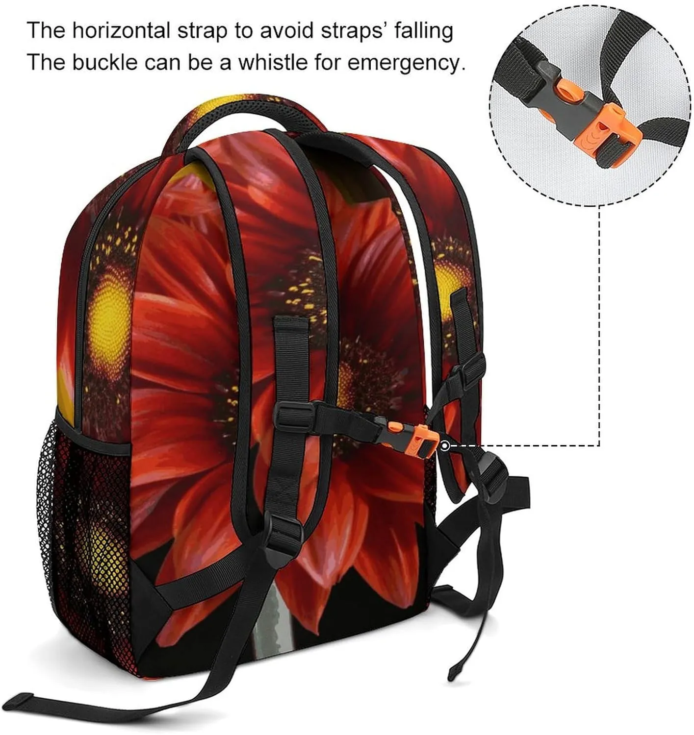 Small Backpacks Personalized Red Sunflower Printing Travel Bag Lightweight Travel Backpack For Women Men