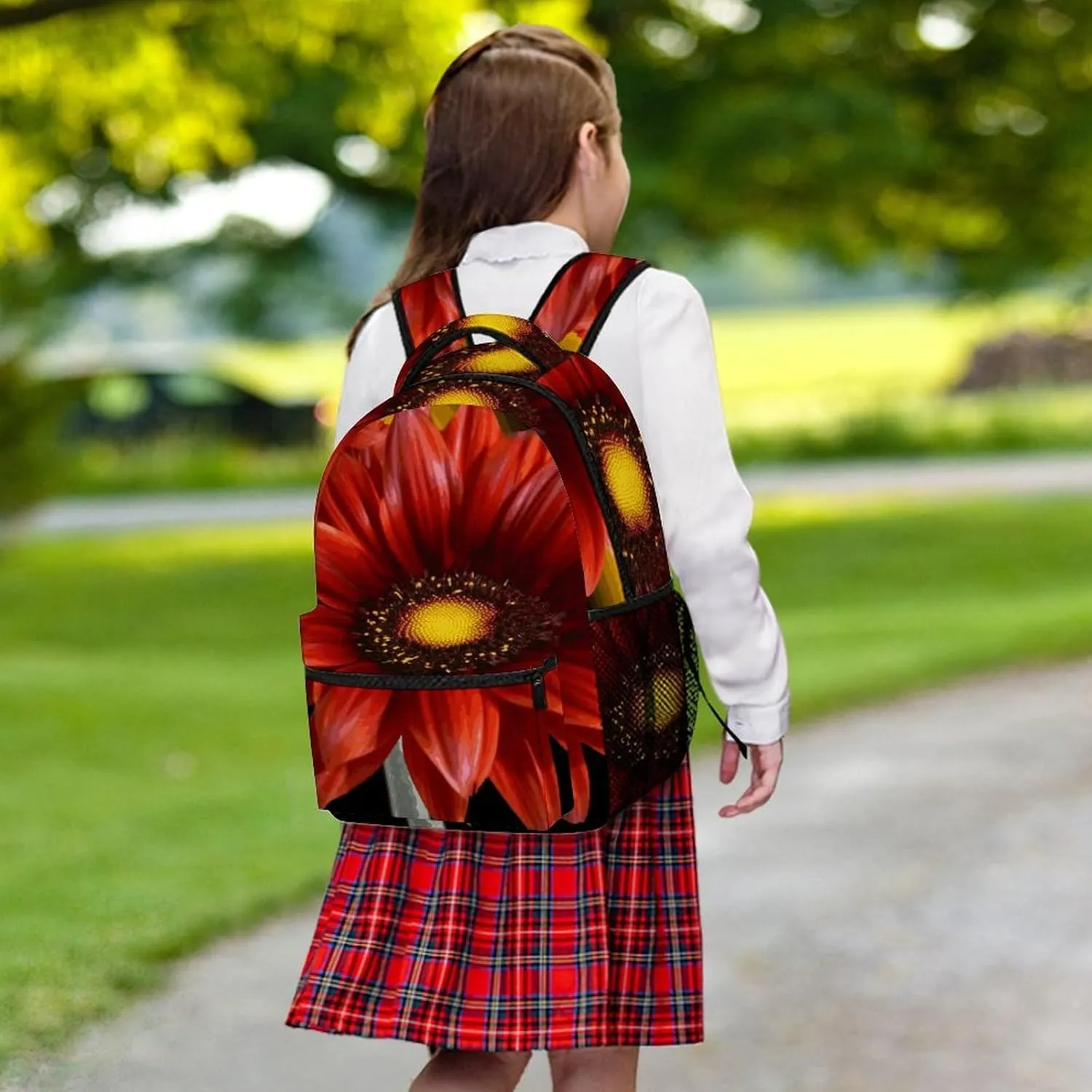 Small Backpacks Personalized Red Sunflower Printing Travel Bag Lightweight Travel Backpack For Women Men