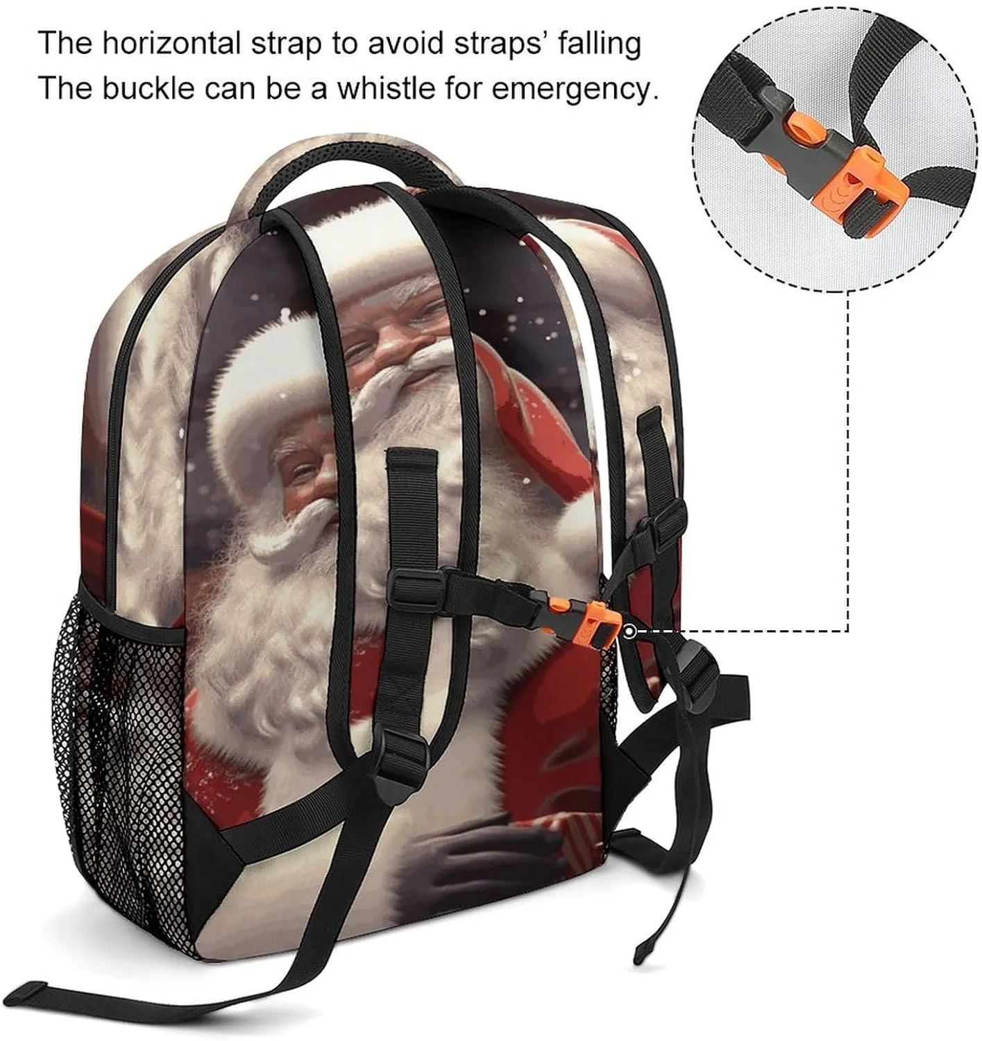 Small Backpacks Personalized Santa Claus Printing Travel Bag Lightweight Travel Backpack For Women Men