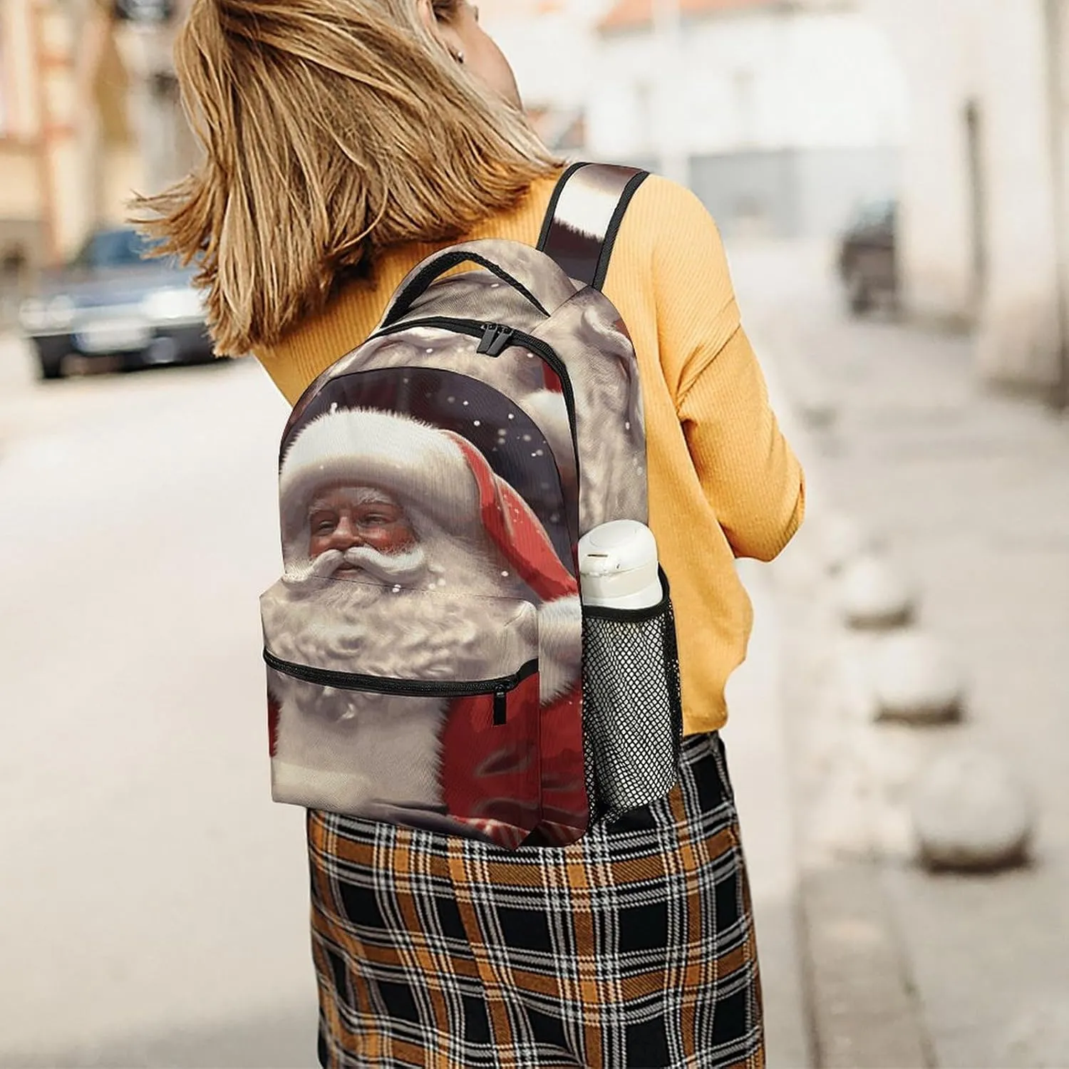 Small Backpacks Personalized Santa Claus Printing Travel Bag Lightweight Travel Backpack For Women Men