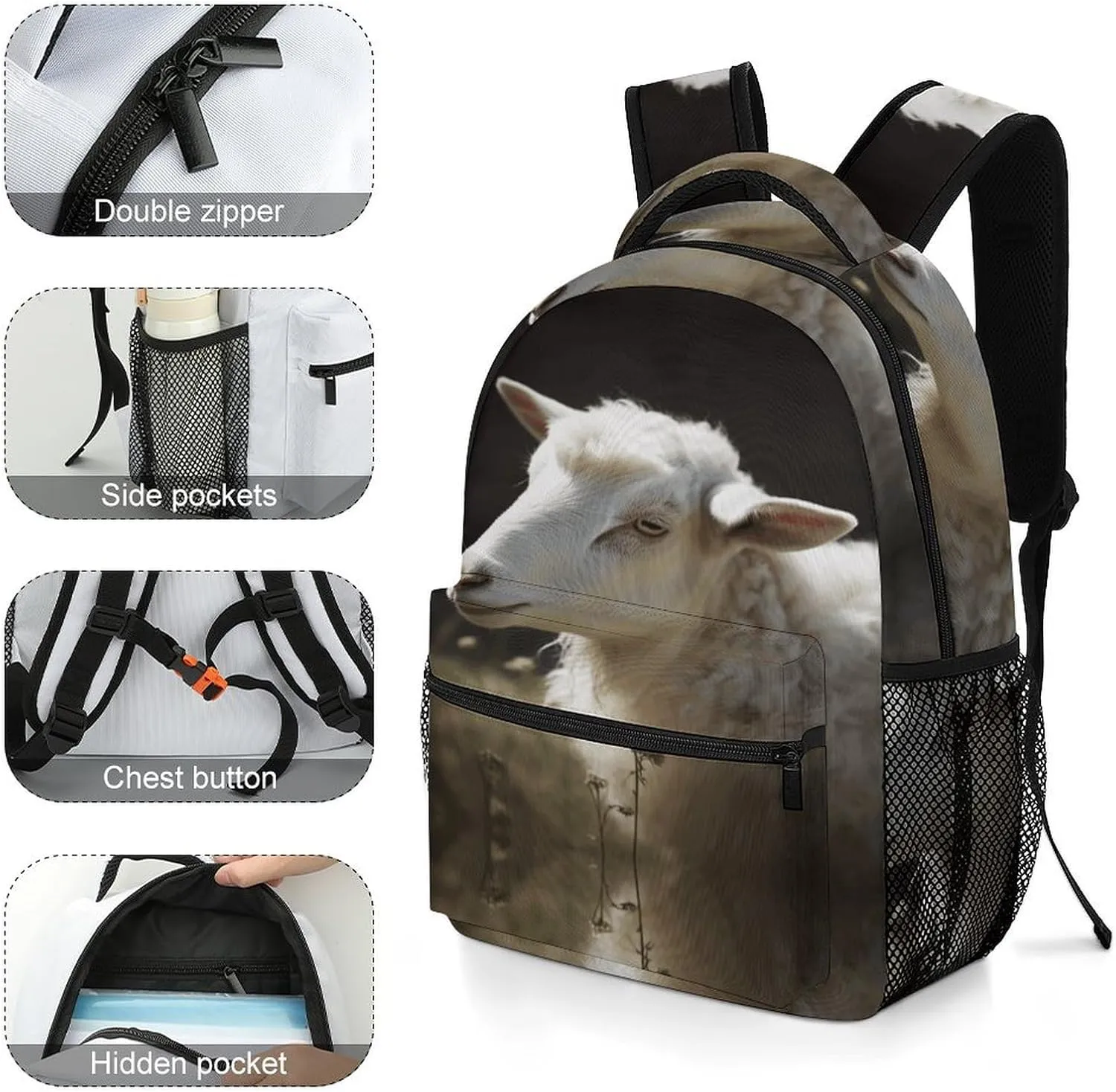 Small Backpacks Personalized Sheep Printing Travel Bag Lightweight Travel Backpack For Women Men