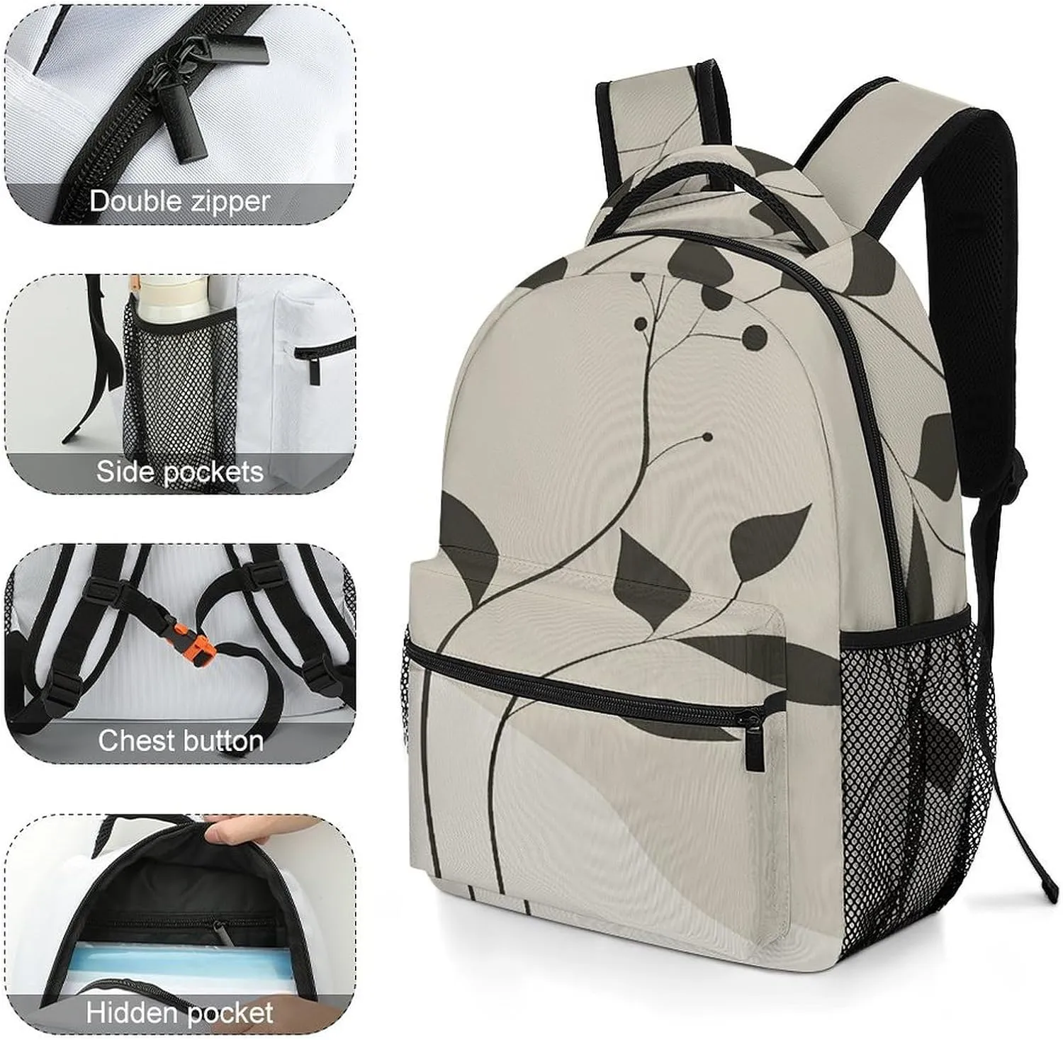 Small Backpacks Personalized Simple Abstract Plant Printing Travel Bag Lightweight Travel Backpack For Women Men