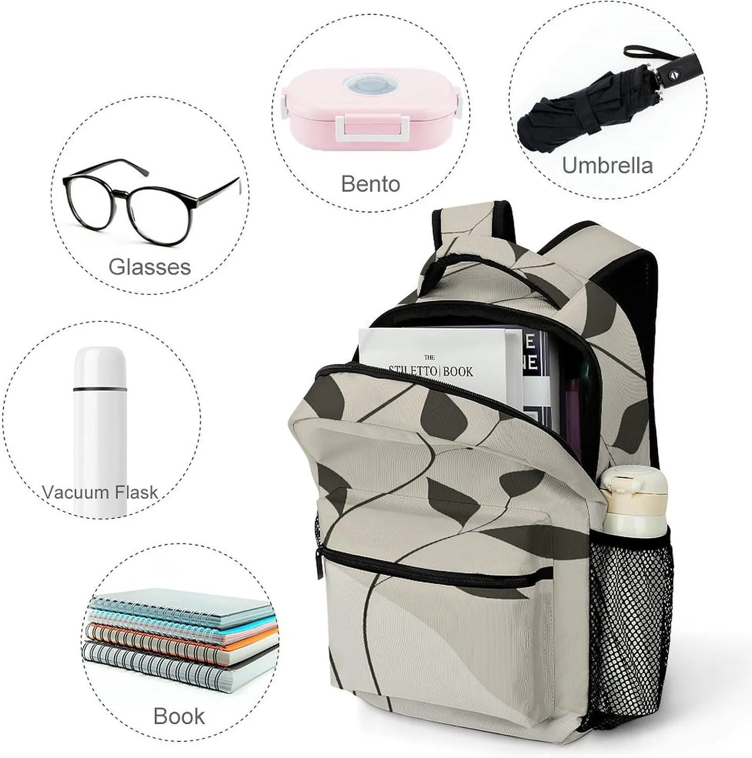 Small Backpacks Personalized Simple Abstract Plant Printing Travel Bag Lightweight Travel Backpack For Women Men