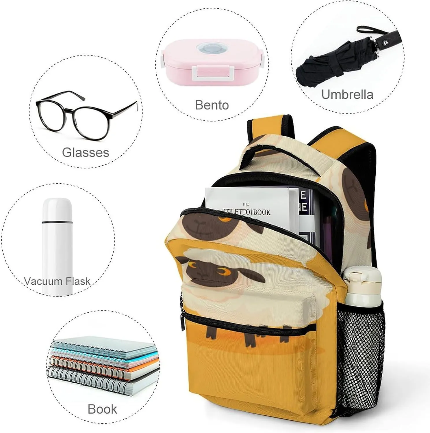 Small Backpacks Personalized Simple Cartoon Sheep Printing Travel Bag Lightweight Travel Backpack For Women Men