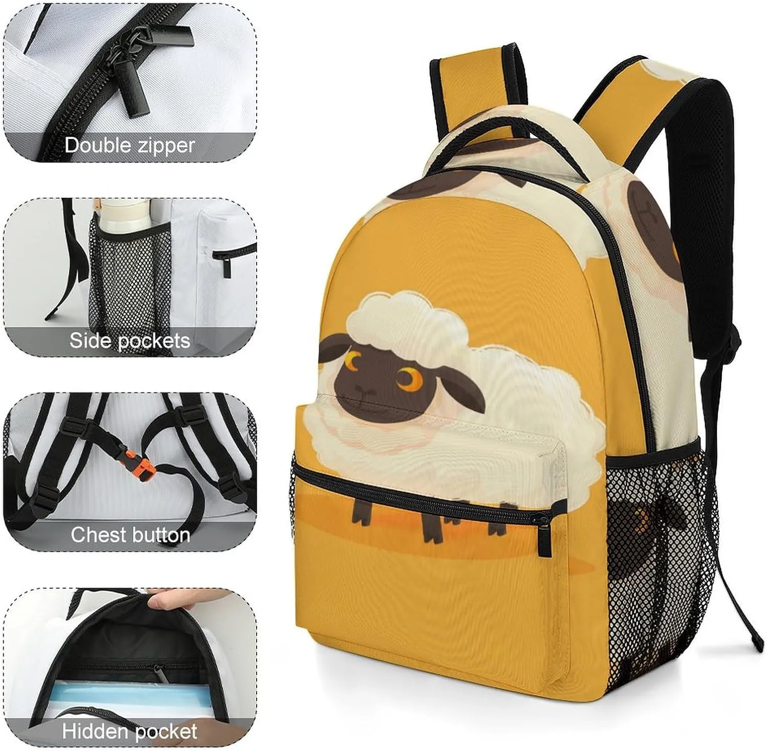 Small Backpacks Personalized Simple Cartoon Sheep Printing Travel Bag Lightweight Travel Backpack For Women Men