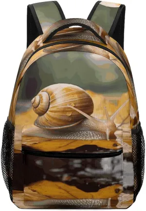 Small Backpacks Personalized Snail in Leaves Printing Travel Bag Lightweight Travel Backpack For Women Men