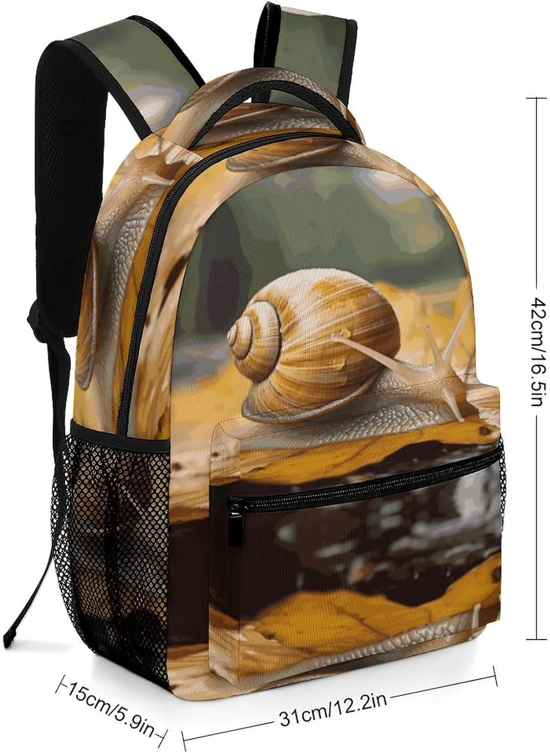Small Backpacks Personalized Snail in Leaves Printing Travel Bag Lightweight Travel Backpack For Women Men