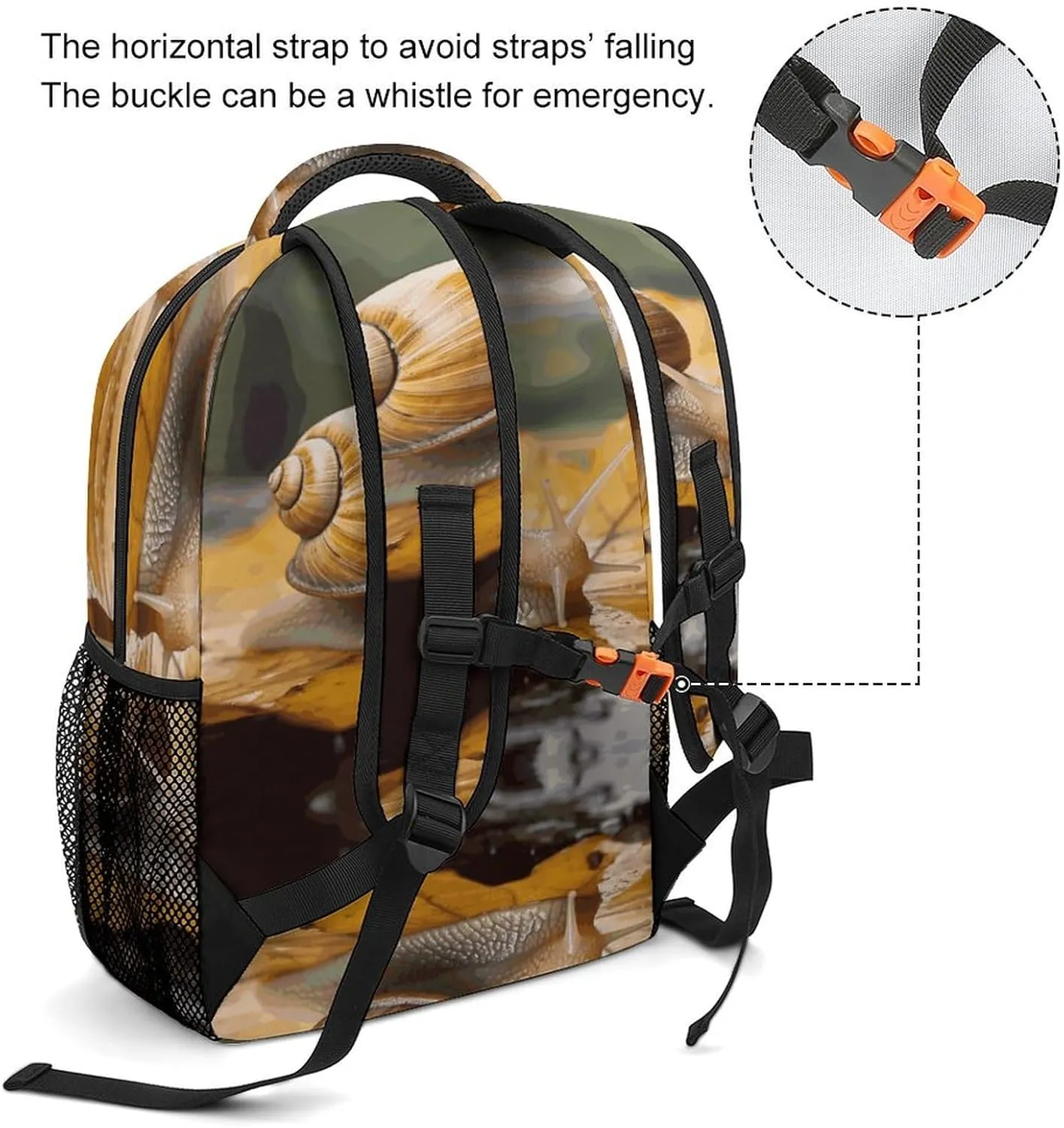 Small Backpacks Personalized Snail in Leaves Printing Travel Bag Lightweight Travel Backpack For Women Men