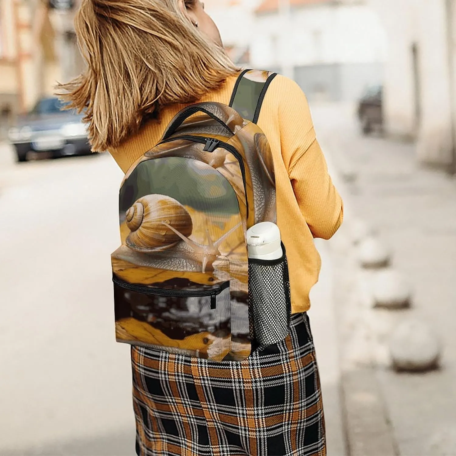 Small Backpacks Personalized Snail in Leaves Printing Travel Bag Lightweight Travel Backpack For Women Men