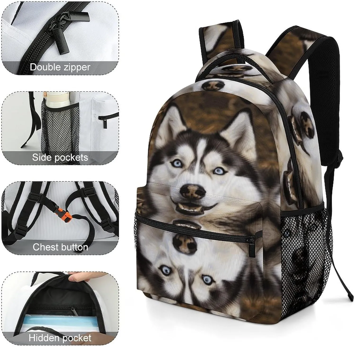 Small Backpacks Personalized Stupid Husky Dog Printing Travel Bag Lightweight Travel Backpack For Women Men