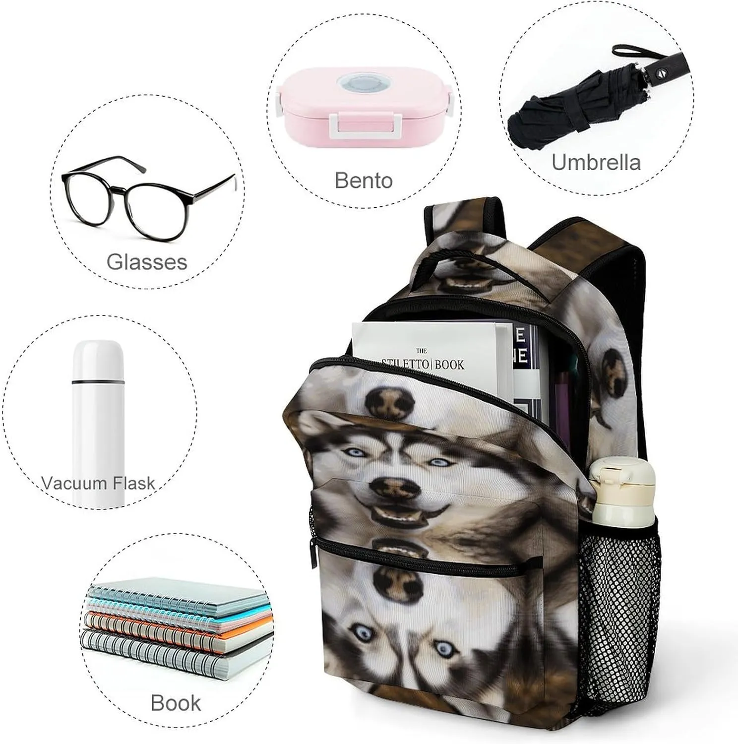 Small Backpacks Personalized Stupid Husky Dog Printing Travel Bag Lightweight Travel Backpack For Women Men