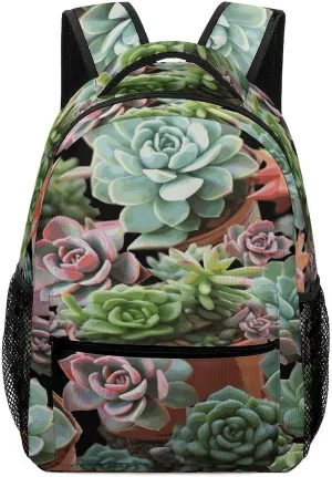 Small Backpacks Personalized Succulents Printing Travel Bag Lightweight Travel Backpack For Women Men
