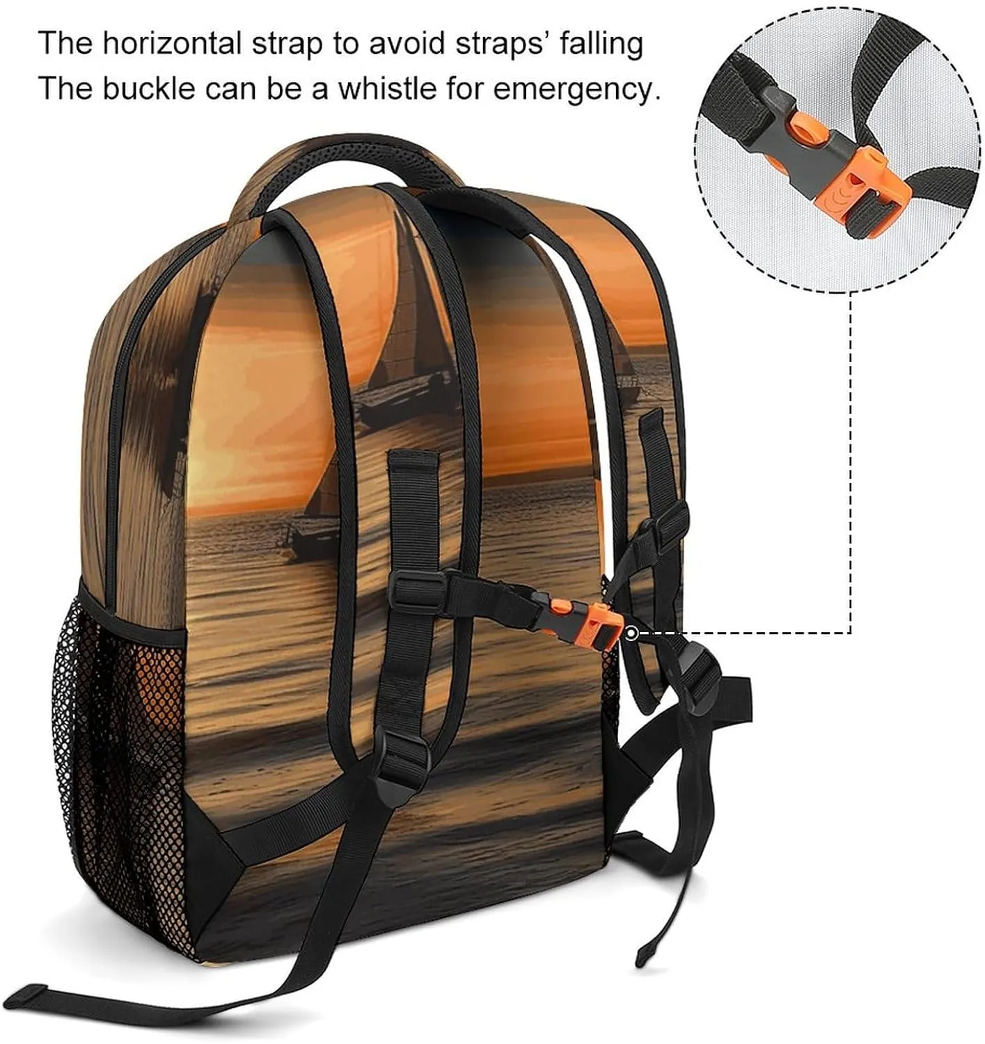 Small Backpacks Personalized Sunset Beach Sailboat Printing Travel Bag Lightweight Travel Backpack For Women Men