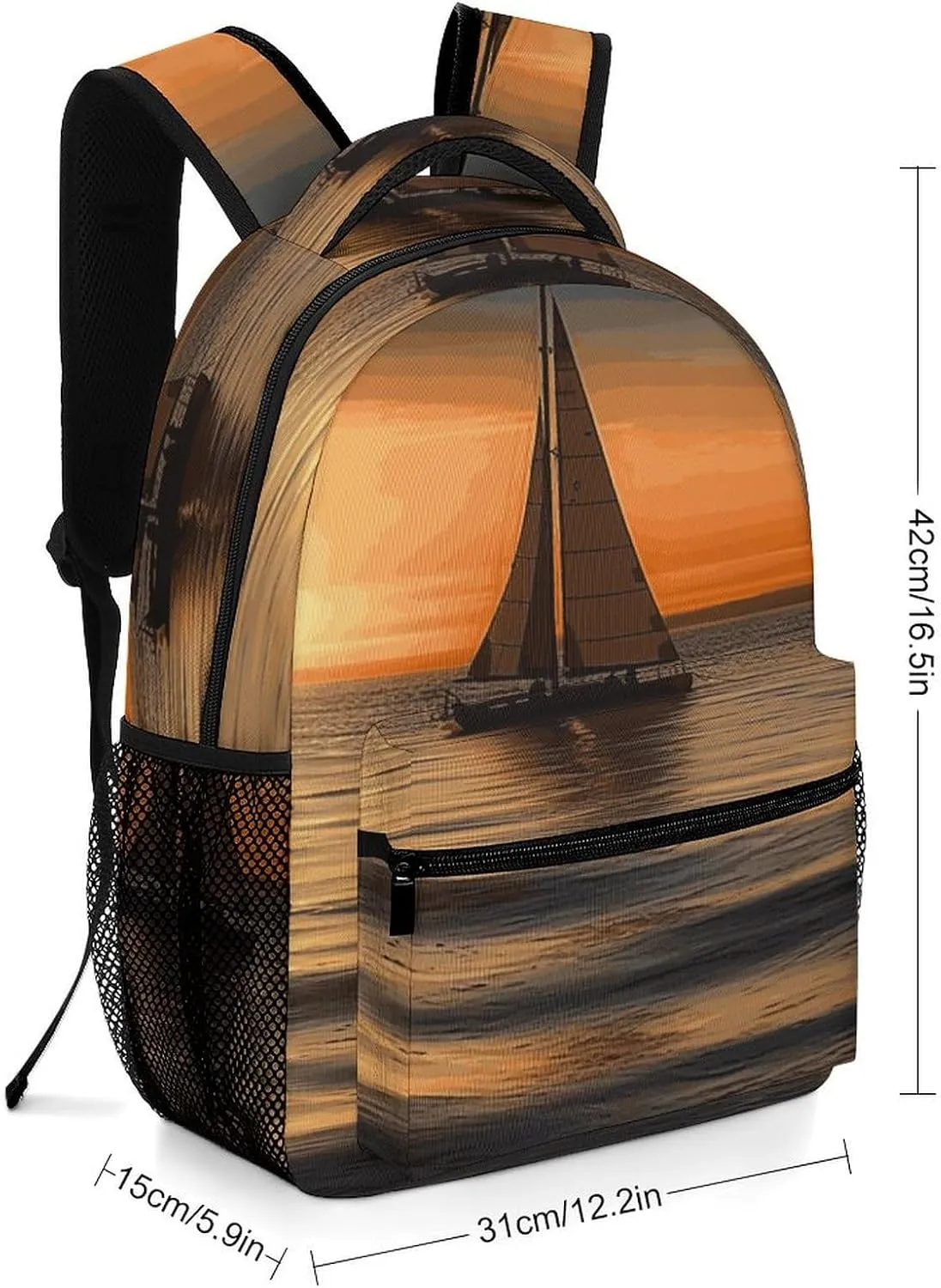 Small Backpacks Personalized Sunset Beach Sailboat Printing Travel Bag Lightweight Travel Backpack For Women Men