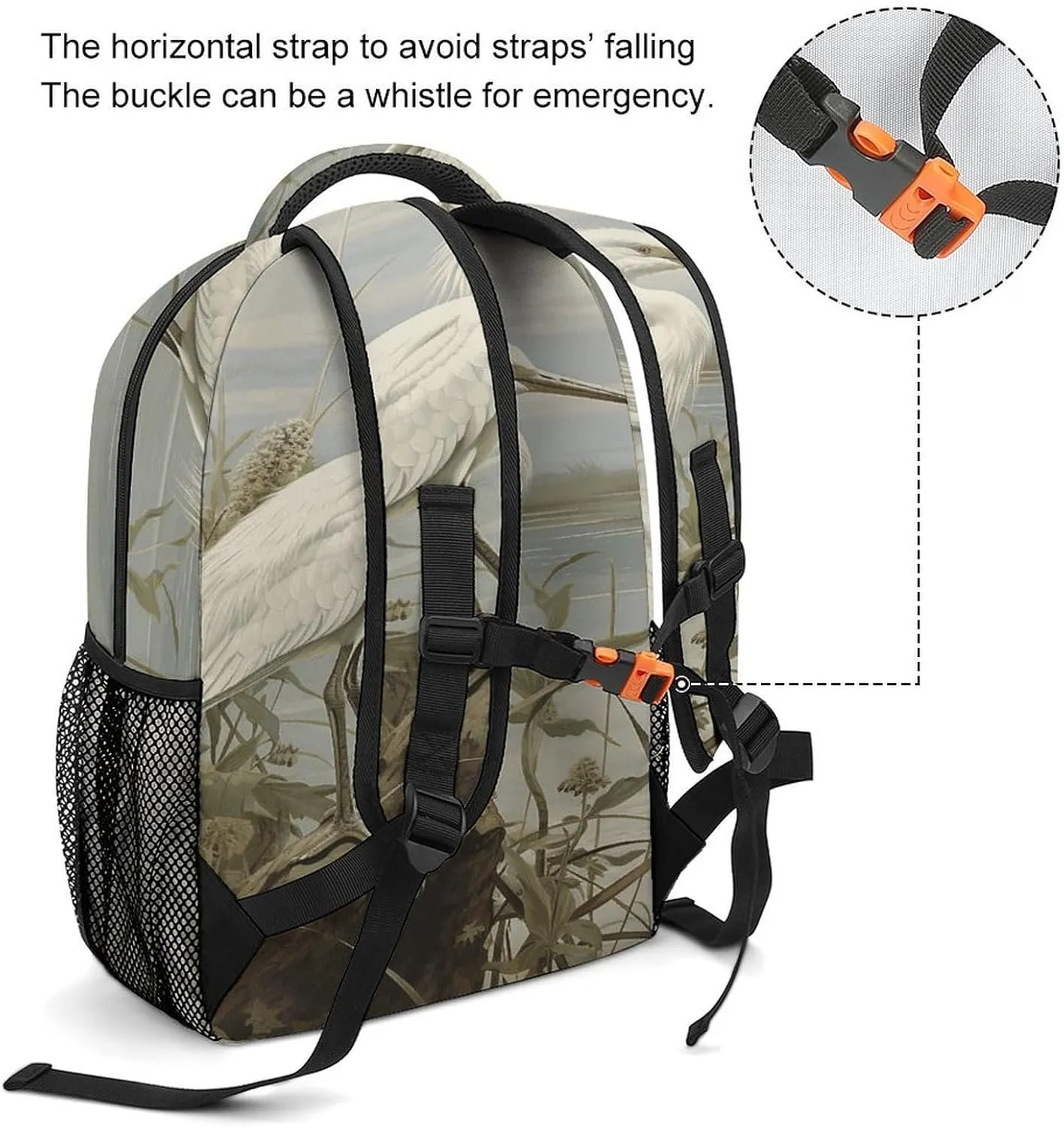 Small Backpacks Personalized Swamp Egret Printing Travel Bag Lightweight Travel Backpack For Women Men
