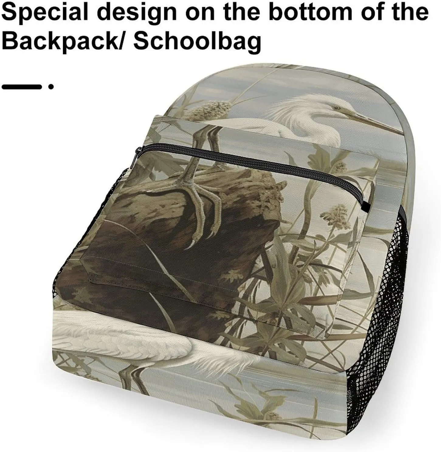Small Backpacks Personalized Swamp Egret Printing Travel Bag Lightweight Travel Backpack For Women Men