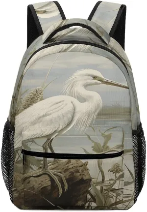 Small Backpacks Personalized Swamp Egret Printing Travel Bag Lightweight Travel Backpack For Women Men