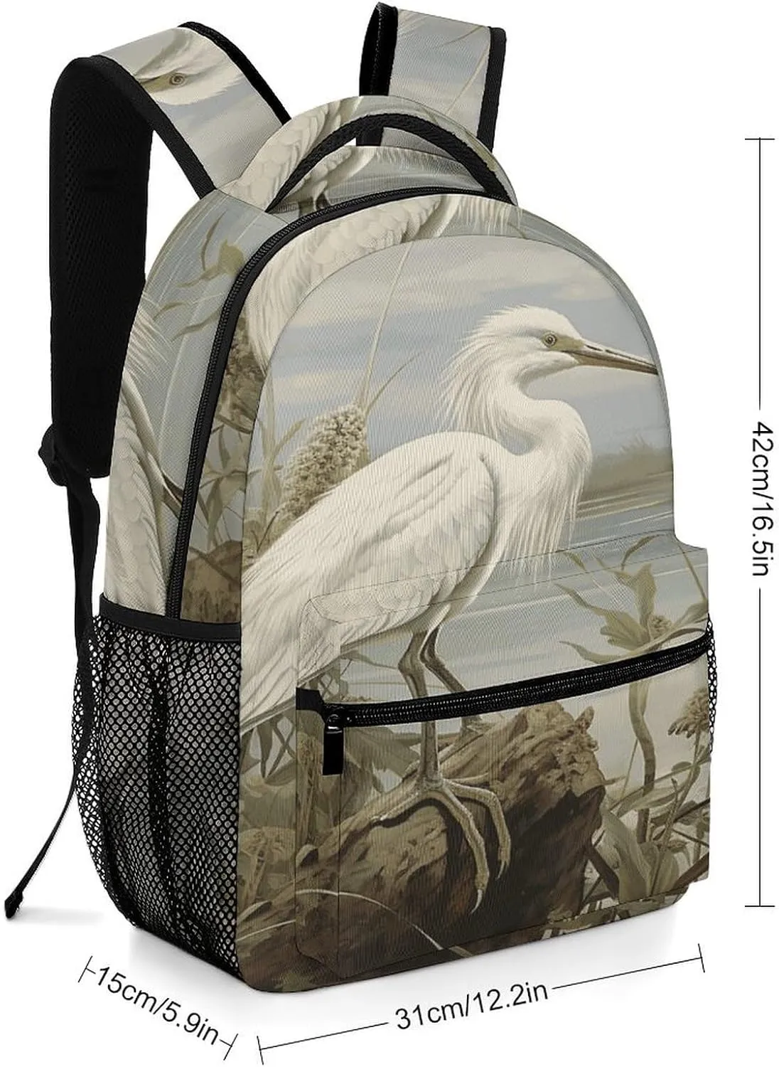 Small Backpacks Personalized Swamp Egret Printing Travel Bag Lightweight Travel Backpack For Women Men