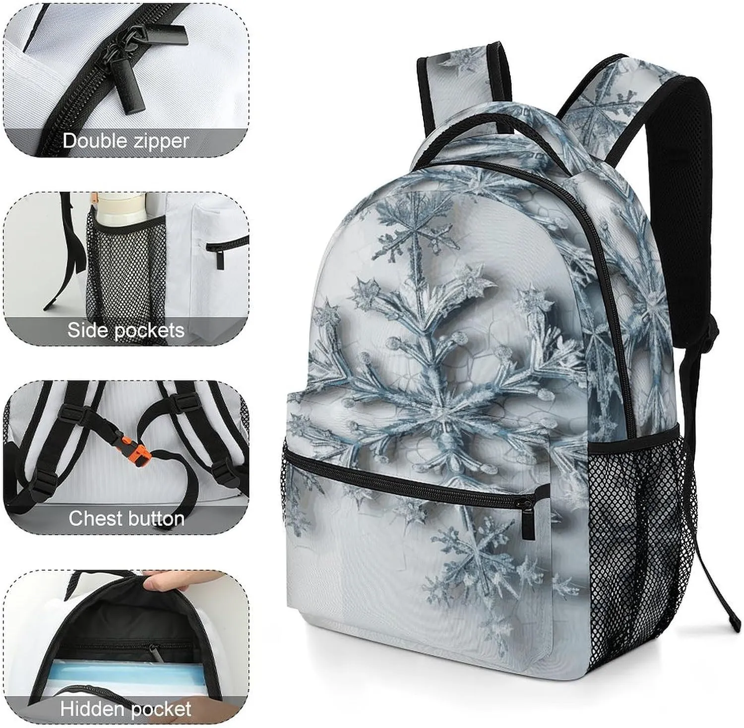 Small Backpacks Personalized Transparent Snowflake Printing Travel Bag Lightweight Travel Backpack For Women Men