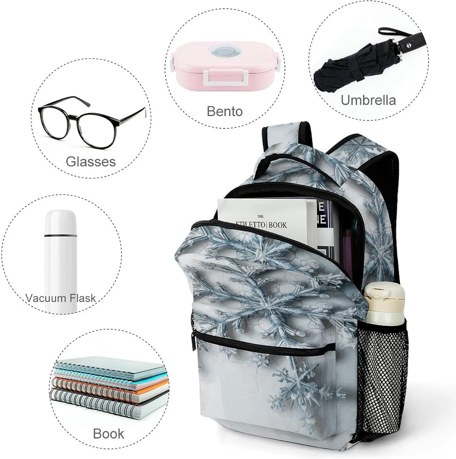 Small Backpacks Personalized Transparent Snowflake Printing Travel Bag Lightweight Travel Backpack For Women Men