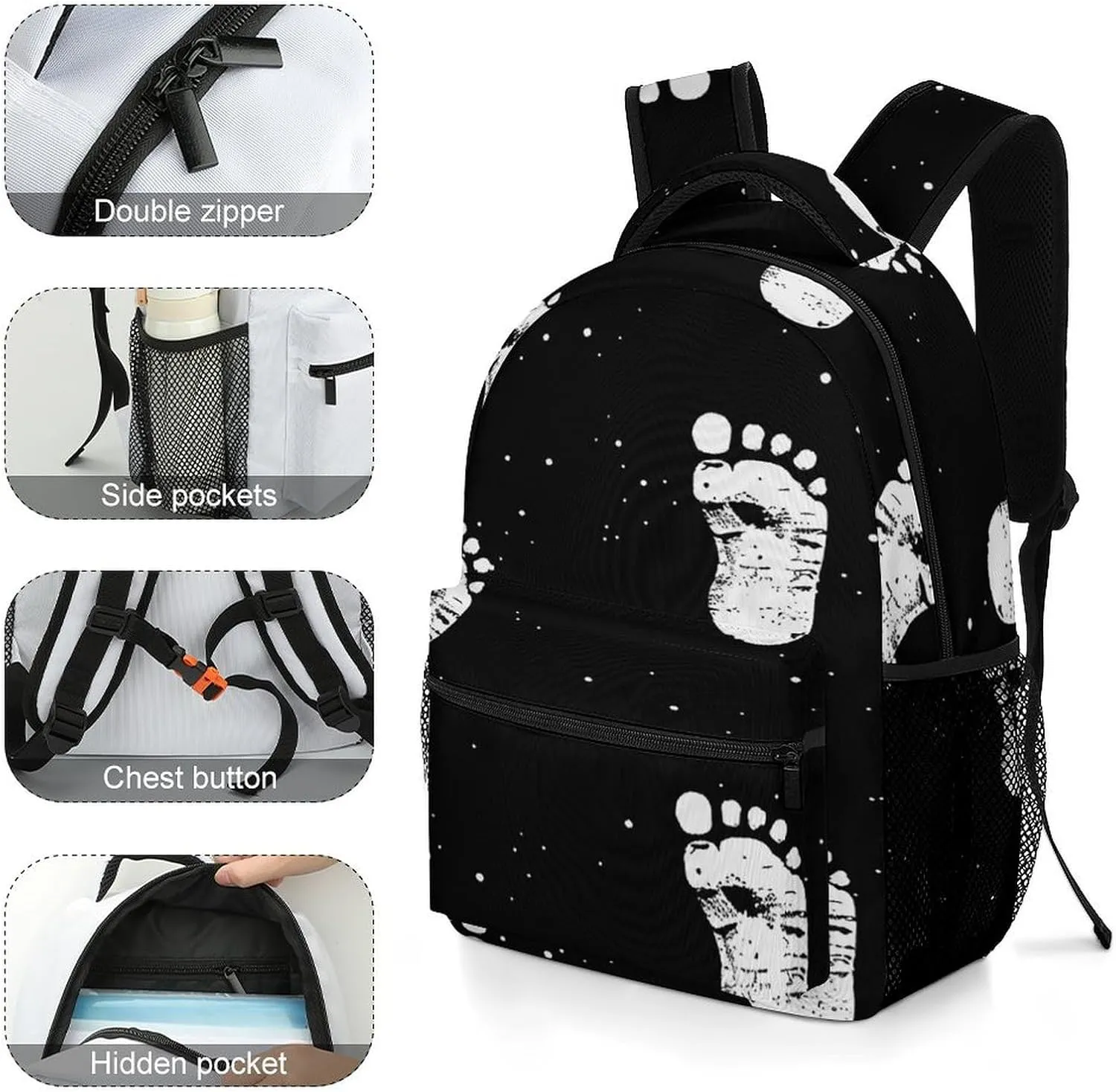 Small Backpacks Personalized White Footprint Pattern Printing Travel Bag Lightweight Travel Backpack For Women Men