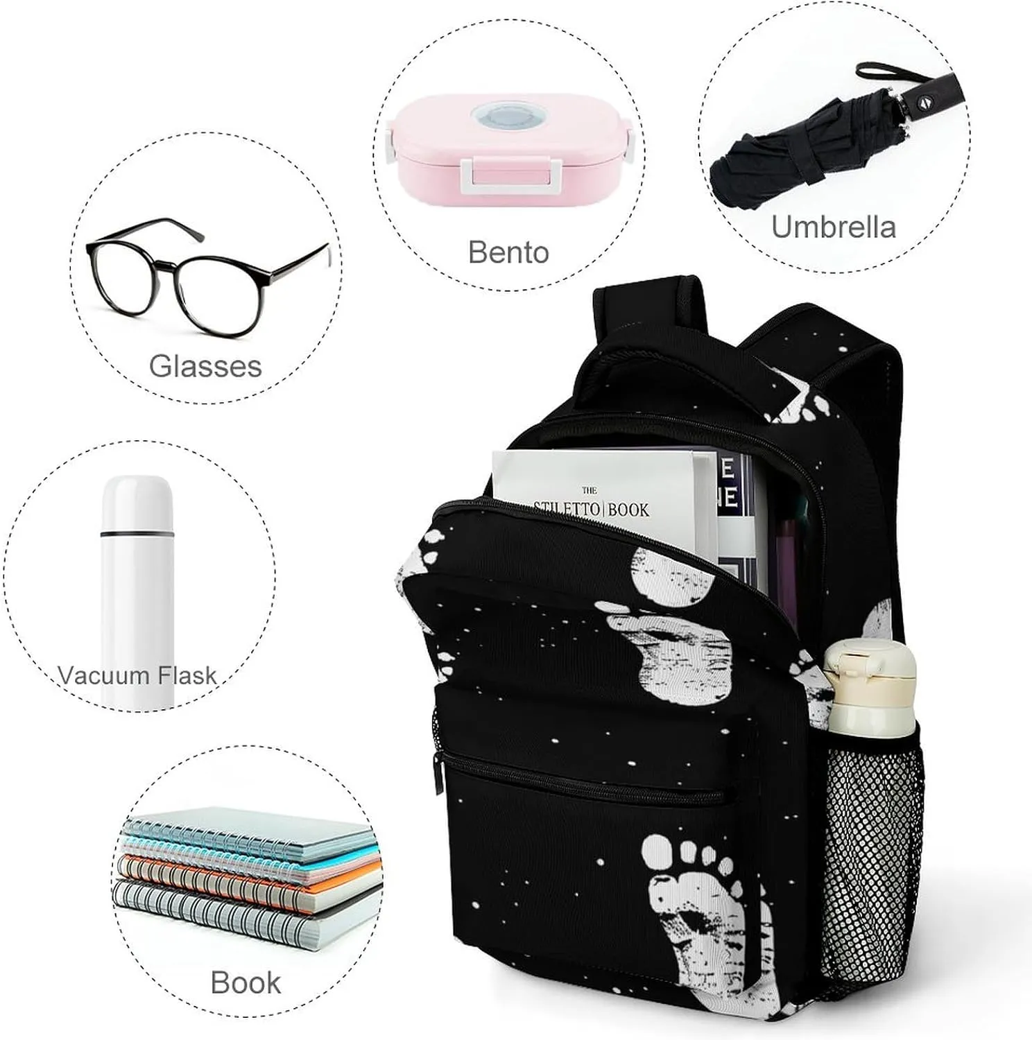 Small Backpacks Personalized White Footprint Pattern Printing Travel Bag Lightweight Travel Backpack For Women Men