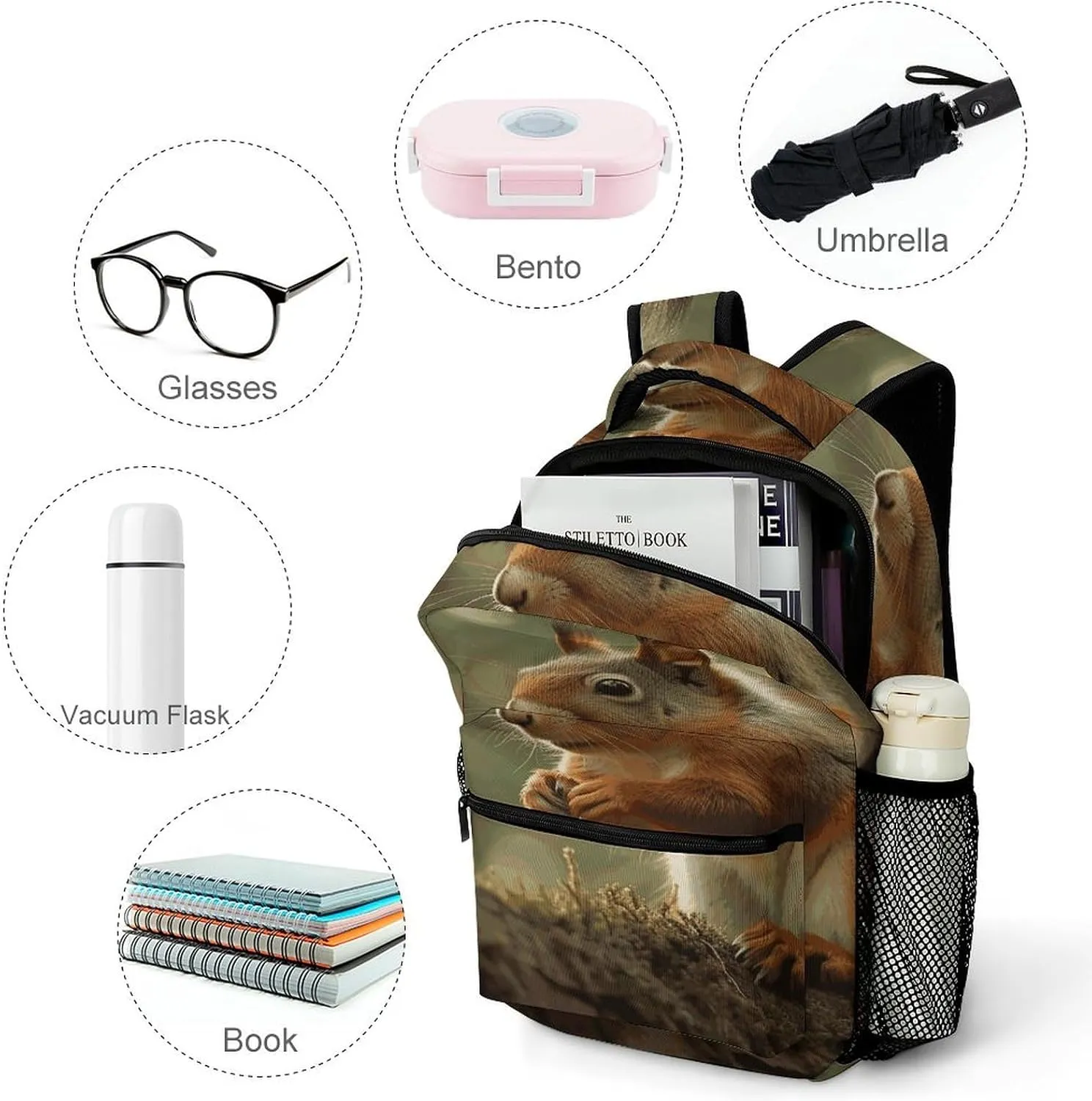 Small Backpacks Personalized Wildlife Forest Squirrel Printing Travel Bag Lightweight Travel Backpack For Women Men