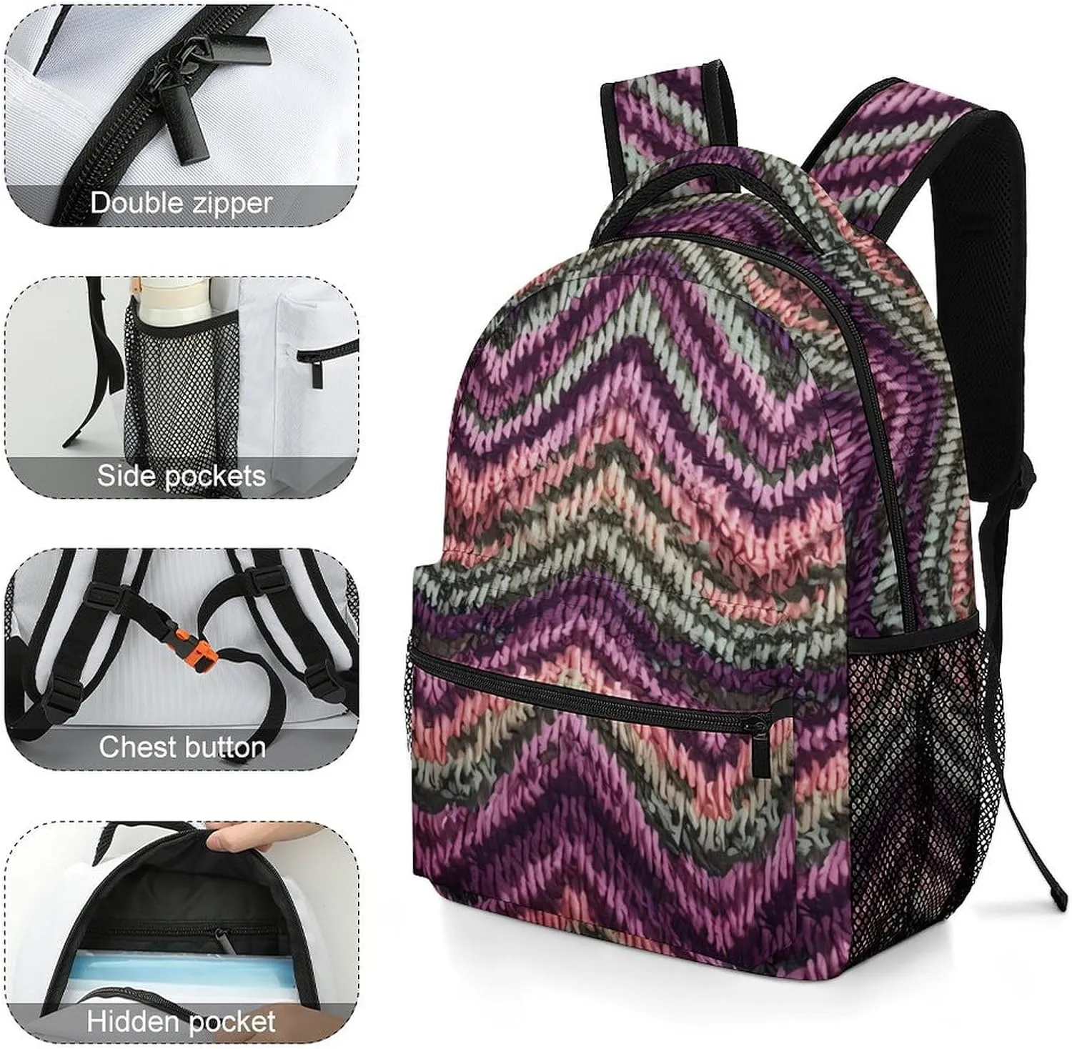 Small Backpacks Personalized Zigzag Pattern Printing Travel Bag Lightweight Travel Backpack For Women Men