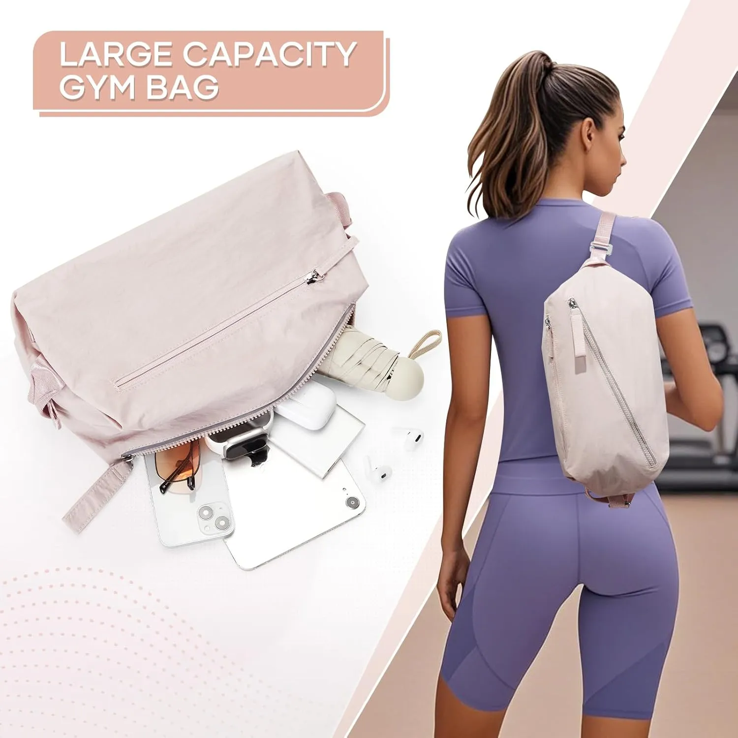 Small Gym Bag for Women, Mini Travel Duffle Bag with Two Ways to Carry, Waterproof Lightweight Backpacks Carry On Tote Bag for Sport, Workout, Swimming, Pink