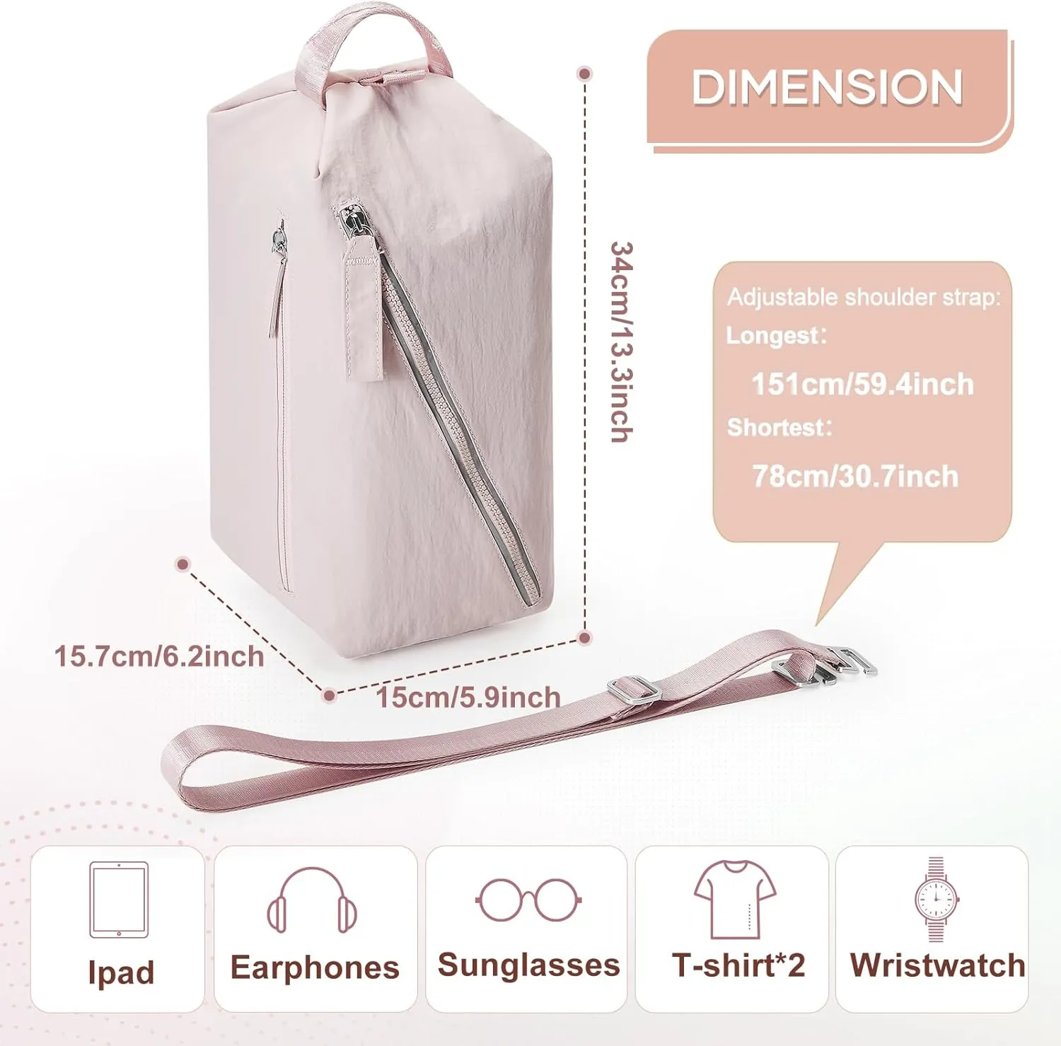 Small Gym Bag for Women, Mini Travel Duffle Bag with Two Ways to Carry, Waterproof Lightweight Backpacks Carry On Tote Bag for Sport, Workout, Swimming, Pink