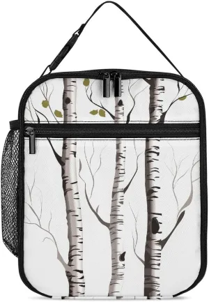 Small Insulated Lunch Bag,Birch Tree Print Lunch Box for Women Men,Reusable Leakproof Small Cooler Bag,Portable Lunchbox Bags with Handle And Bottle Pocket,Lunch Snack Tote Bag for Work Adult
