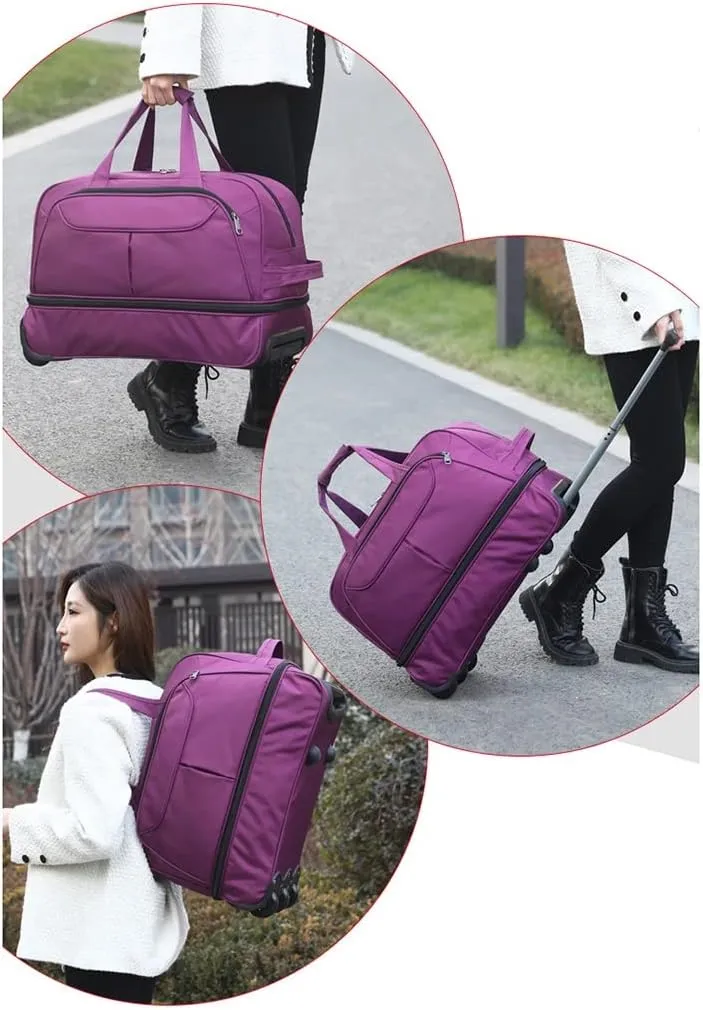 Small Rolling Duffle Bag with Wheels, Aviation Approval Carry On Luggage Tote Suitcase Unisex-Adult Travel Short Term Trips Expandable Overnight Weekender Bag for Women Men (Color : Gray)