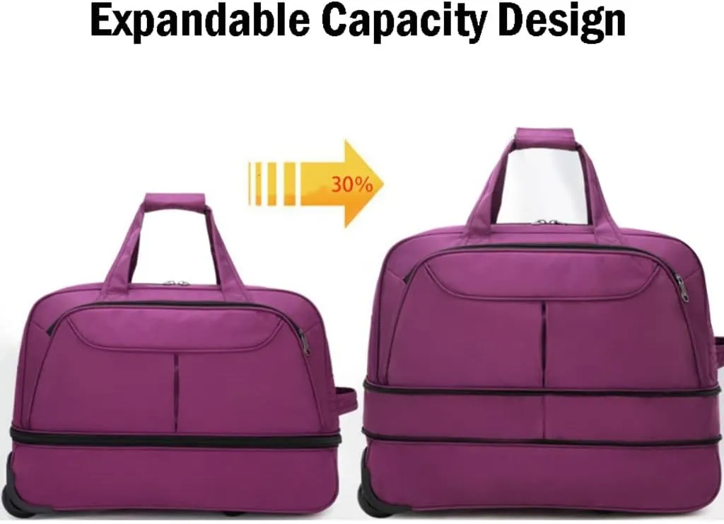 Small Rolling Duffle Bag with Wheels, Aviation Approval Carry On Luggage Tote Suitcase Unisex-Adult Travel Short Term Trips Expandable Overnight Weekender Bag for Women Men (Color : Gray)