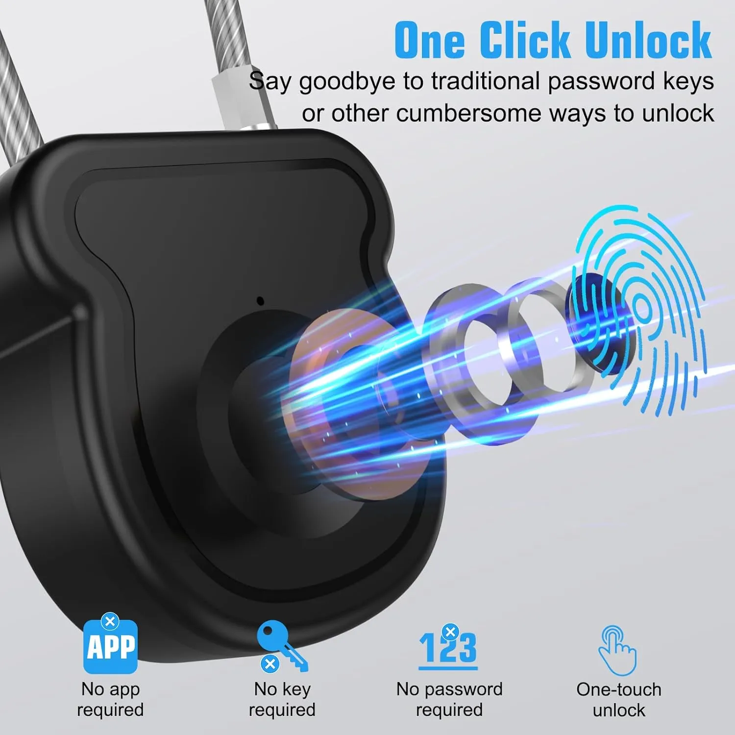 Smart Fingerprint Padlock for Luggage - 20 User Capacity, USB Key & Emergency Code, Keyless Biometric Lock for Gym Locker, Suitcase, Backpack, Toolbox & Handbag (Black)