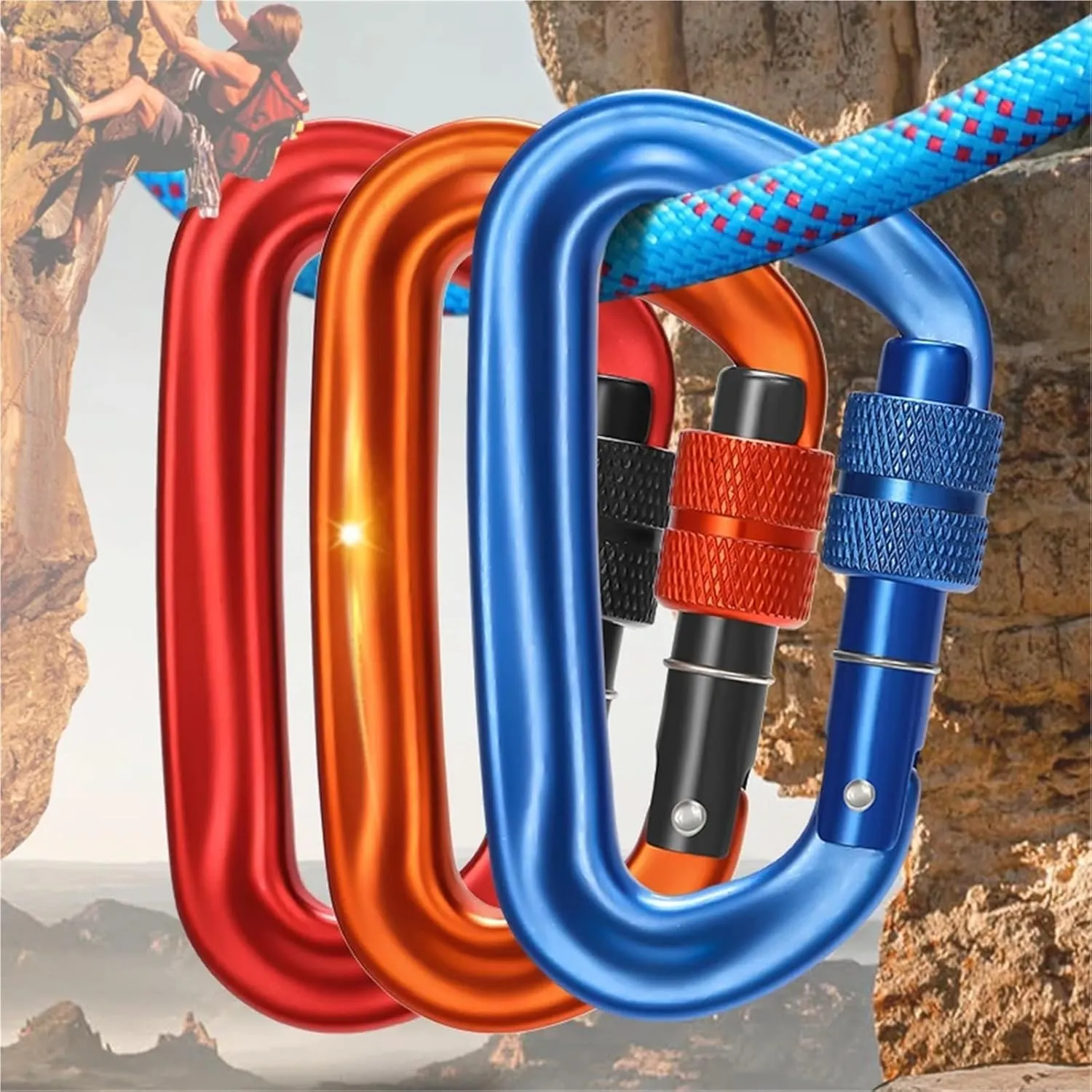 Snaps 2Pcs D-Shape Professional Climbing Carabiner Outdoor Sport Safety Locks for Keychains, Fishing and Outdoor Activitie