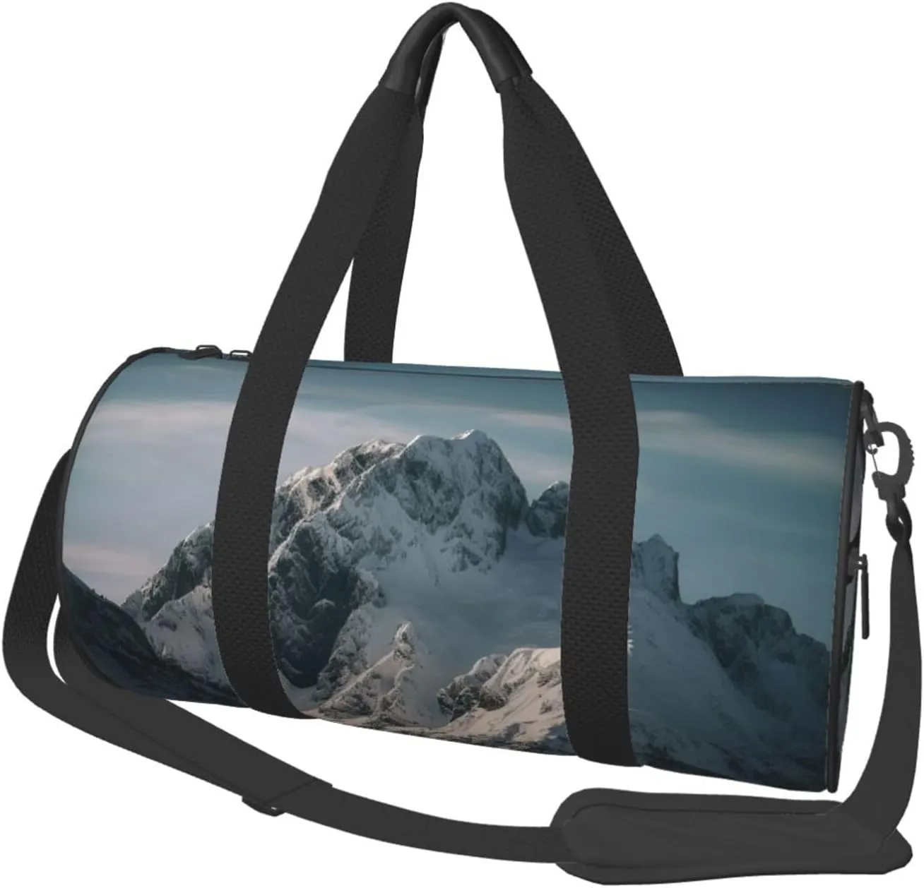 Snow mountain during the day Travel Duffle Bag Carry On Weekender Overnight Bag Sport Gym Bag for Women Men Foldable Travel Duffle Round Duffle Bag for Travel Sports Gym