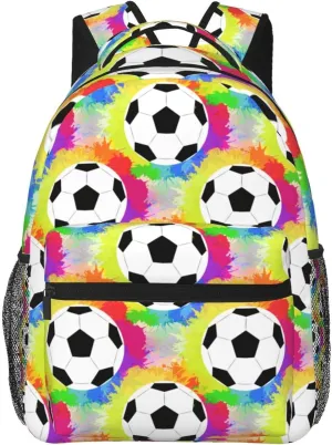 Soccer Watercolor Rainbow Spray Backpacks 15 Inch Laptop Backpack Multipurpose Double Shoulder Bag For Men Women Gifts