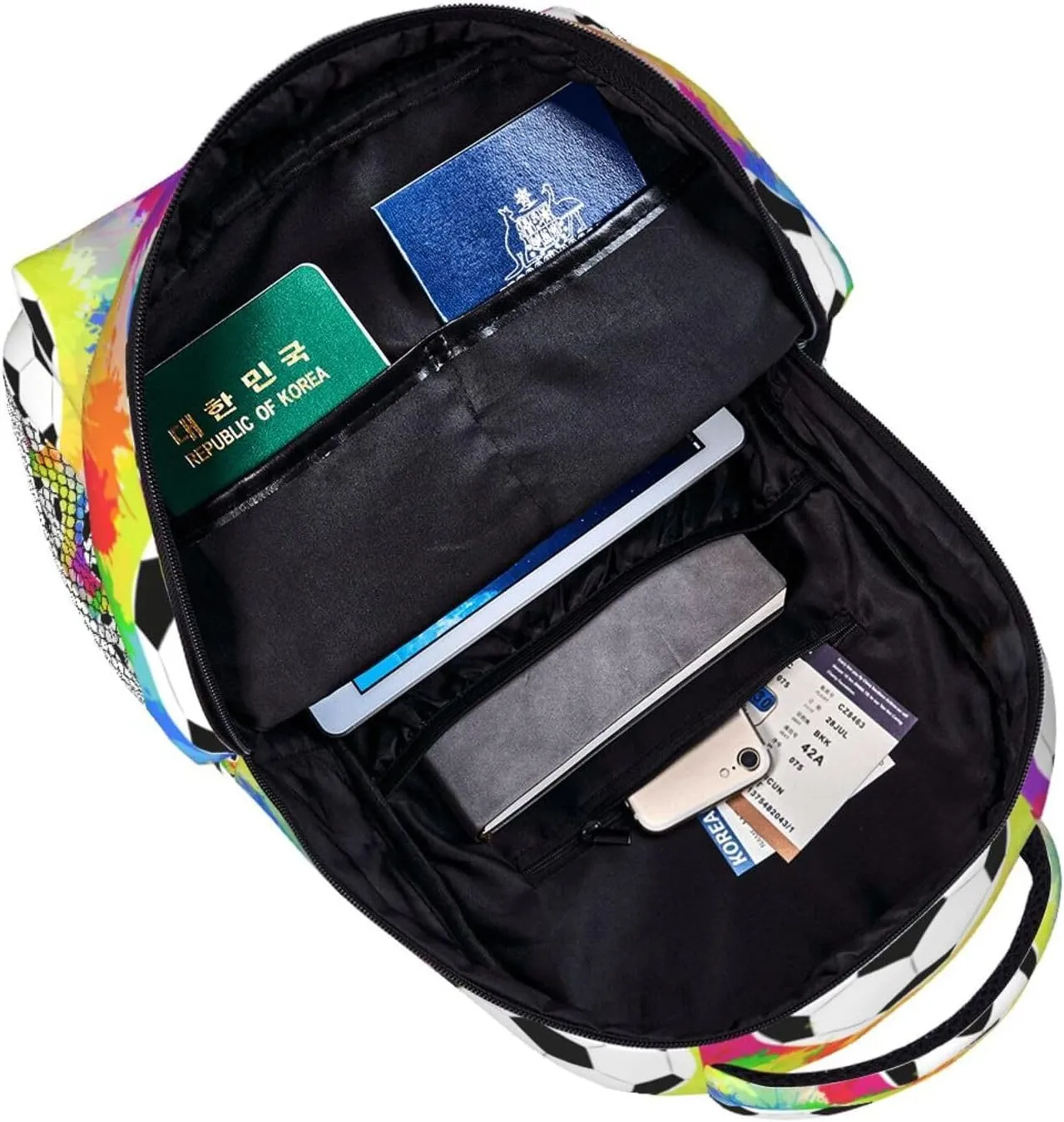 Soccer Watercolor Rainbow Spray Backpacks 15 Inch Laptop Backpack Multipurpose Double Shoulder Bag For Men Women Gifts