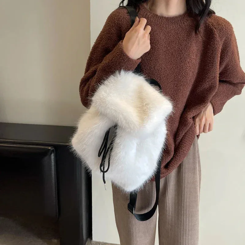 Soft Faux Fur Small Solid Color Backpack
