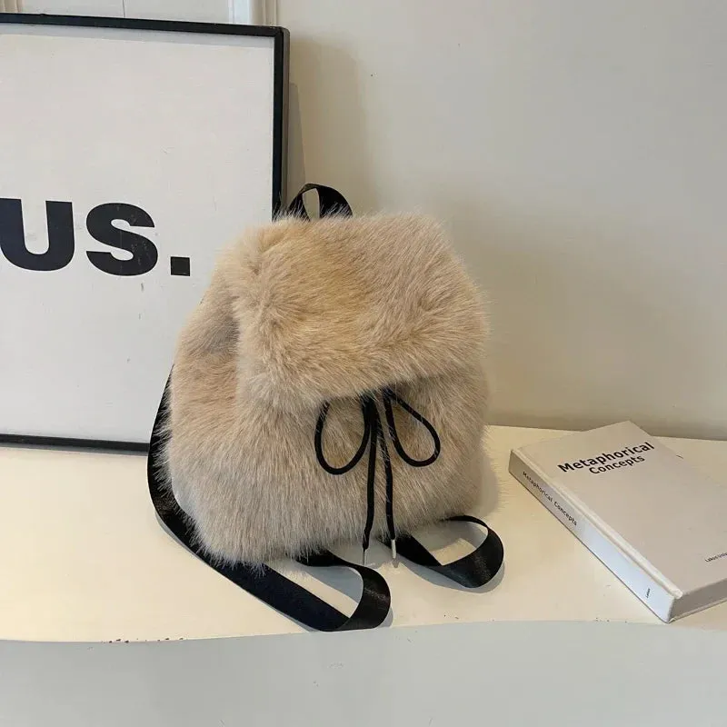 Soft Faux Fur Small Solid Color Backpack