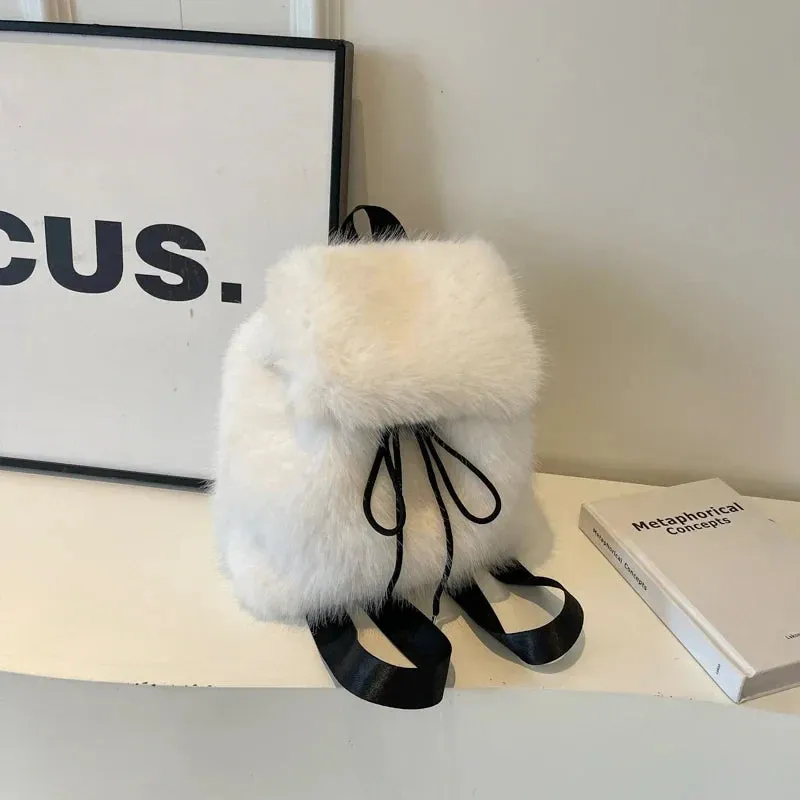Soft Faux Fur Small Solid Color Backpack