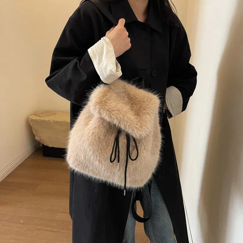 Soft Faux Fur Small Solid Color Backpack
