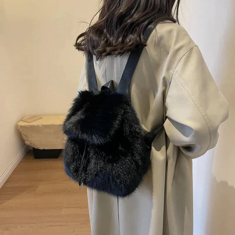 Soft Faux Fur Small Solid Color Backpack