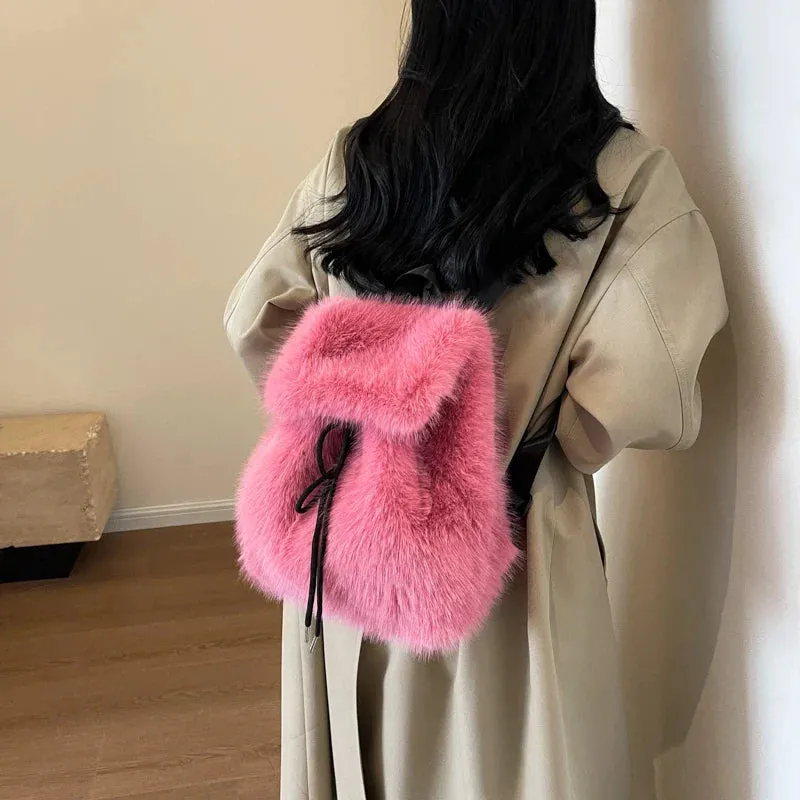 Soft Faux Fur Small Solid Color Backpack