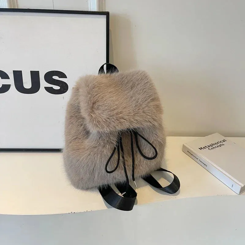 Soft Faux Fur Small Solid Color Backpack
