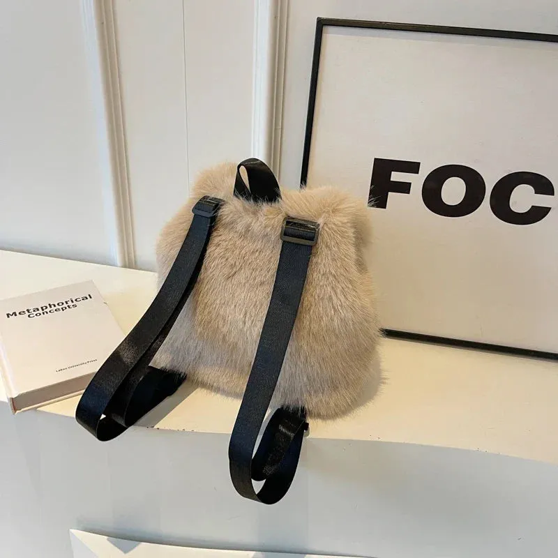 Soft Faux Fur Small Solid Color Backpack
