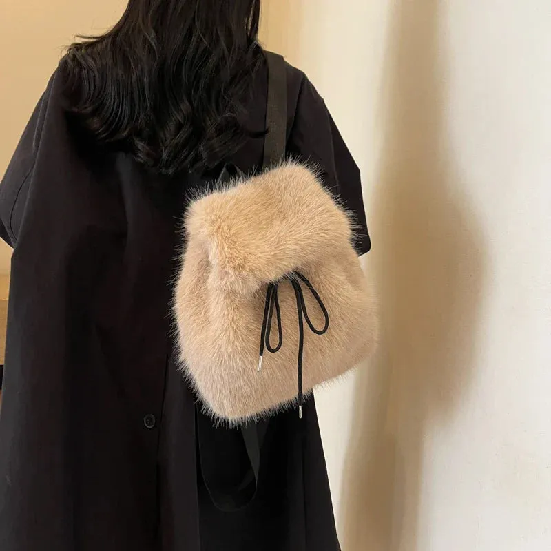 Soft Faux Fur Small Solid Color Backpack