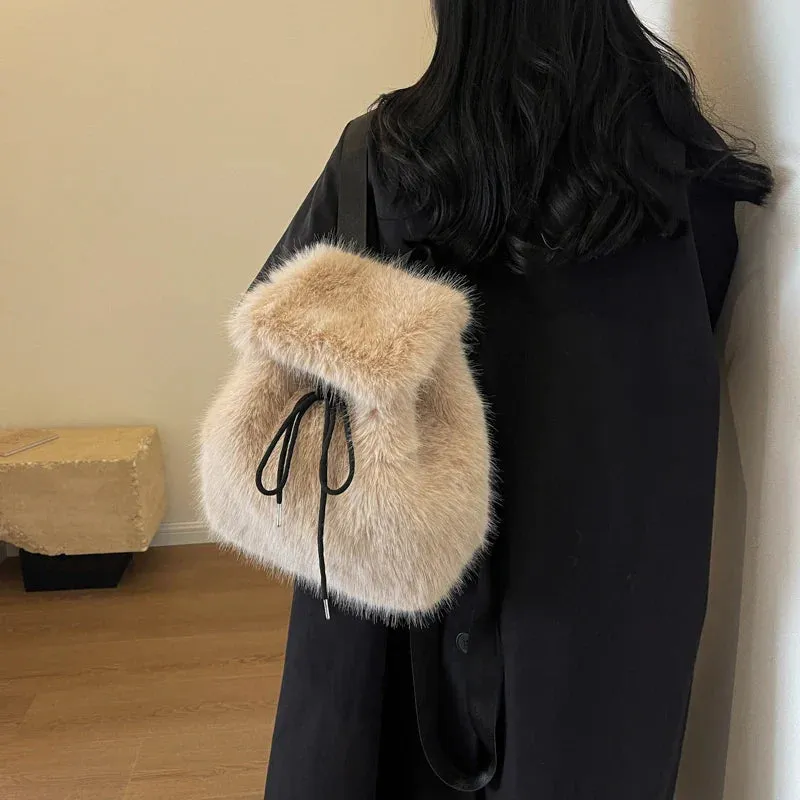 Soft Faux Fur Small Solid Color Backpack
